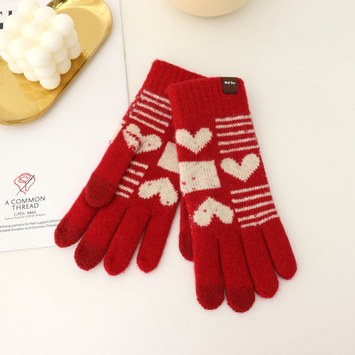 Wholesale Gloves Acrylic Warm Retro Red Knit Touch Screen JDC-GS-YanD009