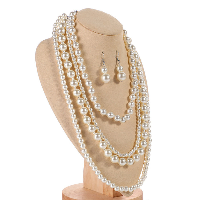 Wholesale pearl necklace Creative Vintage Multilayer Pearl Earrings Necklace Set JDC-NE-NanH002