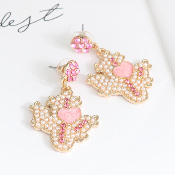 Wholesale Earrings Alloy Diamond Cute Pink Girly Cactus JDC-ES-JJ339