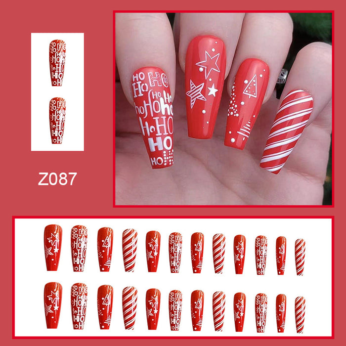 Wholesale Christmas Long Red Line Nail Art Wearing Nails JDC-NS-FengL002