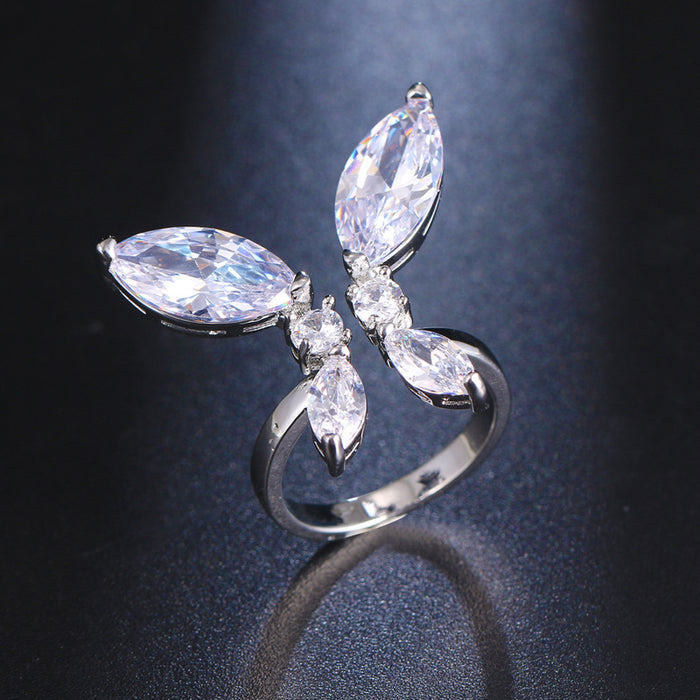 Wholesale Shiny Big Zircon Butterfly Copper Adjustable Ring MOQ≥2 JDC-RS-BDY001