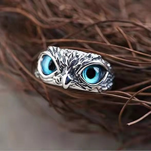 Wholesale alloy retro alloy blue eye cat head eagle ring MOQ≥2 JDC-RS-Xizai005