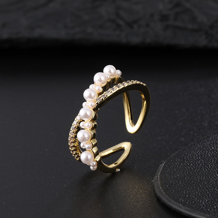 Wholesale Ring Copper Light Luxury Retro Pearl Butterfly Adjustable MOQ≥2 JDC-RS-ShangY005