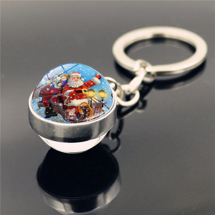 Wholesale Santa Crystal Glass Ball Keychain Zinc Alloy and Glass JDC-KC-HengX011