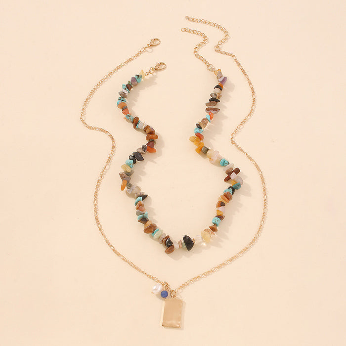 Wholesale Necklace Alloy Square Bead Double Layer MOQ≥2 JDC-NE-BenP002