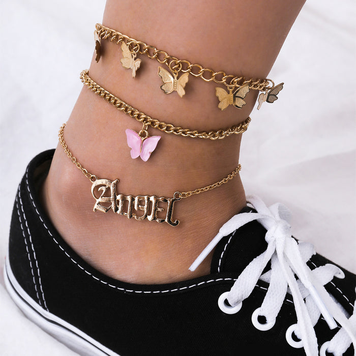 Wholesale Gravel Rice Bead Anklet Butterfly Letter Foot Ornament JDC-AS-MYu004