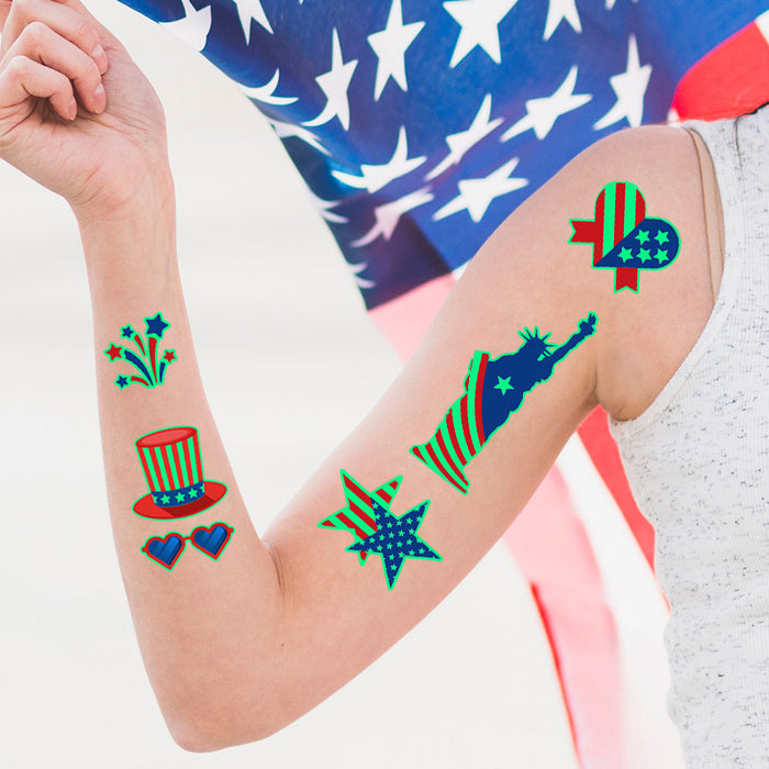 En gros du 4 juillet, les autocollants de tatouage de la journée de l'indépendance lumineuse JDC-ST-XLM001