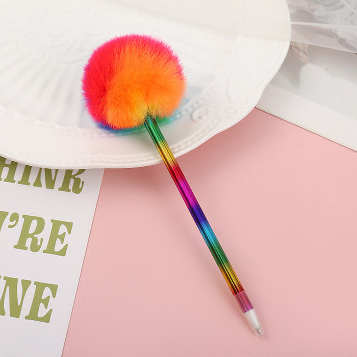 Wholesale Cartoon Plush Plastic Rainbow Hair Ball Pen Ballpoint Pen JDC-BP-JT002