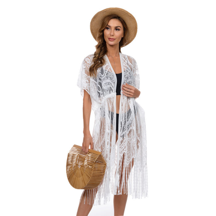 Jewelry WholesaleWholesale lace long sunscreen hollow large size cardigan beach cover up JDC-SW-FLin001 Swimwear 芬琳 %variant_option1% %variant_option2% %variant_option3%  Factory Price JoyasDeChina Joyas De China