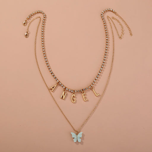 Jewelry WholesaleWholesale Jewelry Simple Fashion Blue Butterfly Double Layer Necklace JDC-NE-NM064 Necklaces 诺铭 %variant_option1% %variant_option2% %variant_option3%  Factory Price JoyasDeChina Joyas De China