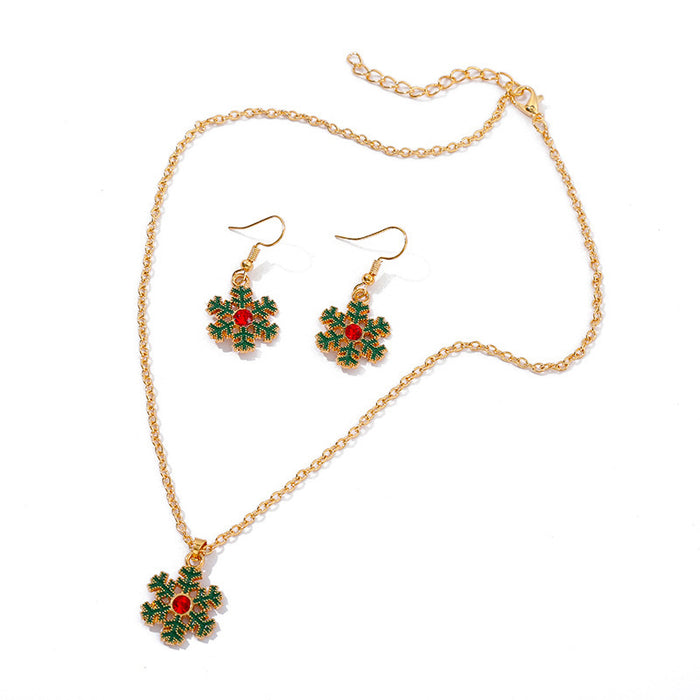 Wholesale Necklace Christmas Colored Oil Drop Snowflake Sweater Chain Earrings Set MOQ≥2 JDC-ES-HaoBiao011