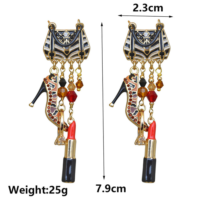 Wholesale Earrings Alloy Enamel Diamond Bags Lipstick High Heels MOQ≥2 JDC-ES-JUYAO004
