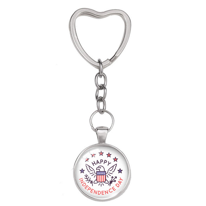 Jewelry WholesaleWholesale Independence Day Heart Shaped Alloy Glass Keychain MOQ≥2 JDC-KC-XiangL004 Keychains 翔联 %variant_option1% %variant_option2% %variant_option3%  Factory Price JoyasDeChina Joyas De China