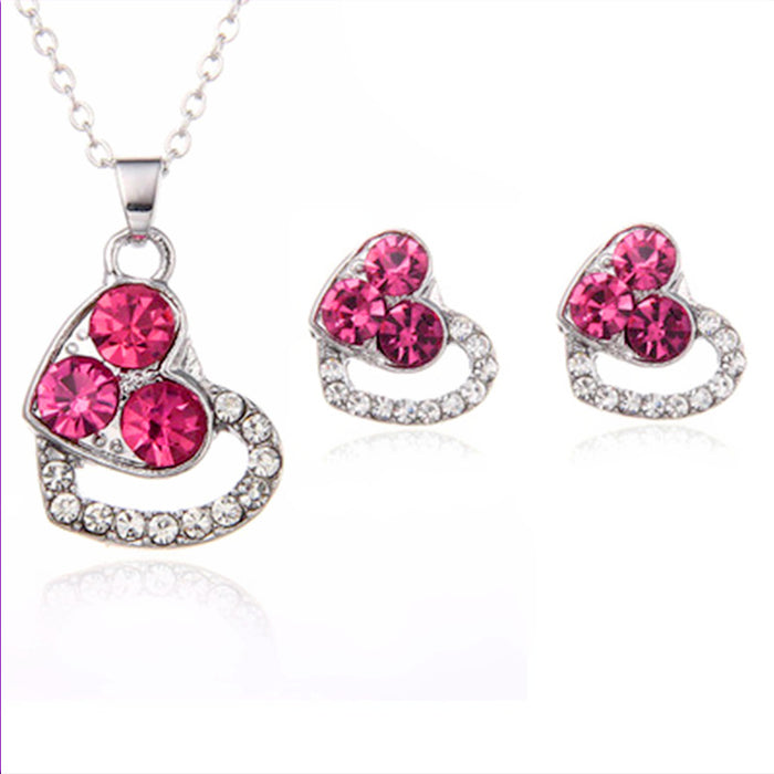 Wholesale Color Full Diamond Heart Earrings Necklace Set JDC-NE-JYS043