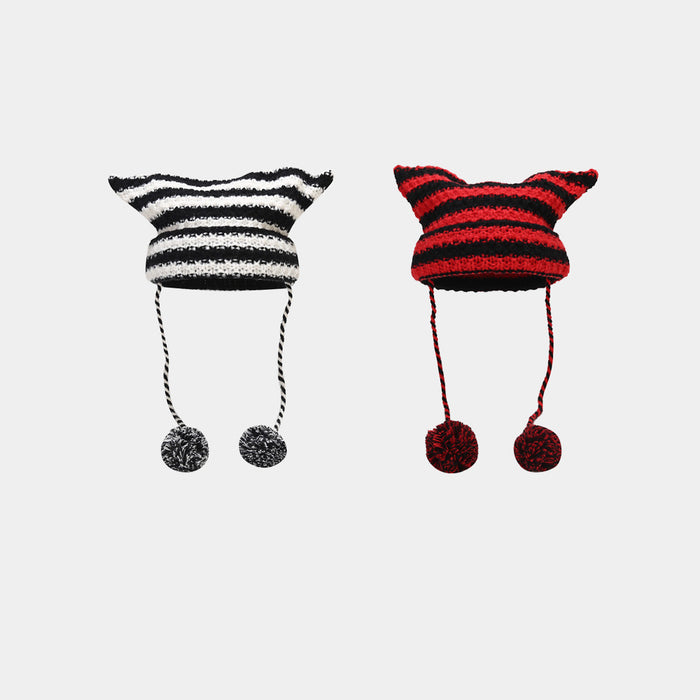Wholesale Hat Acrylic Little Devil Contrast Color Striped Knit Hat MOQ≥2 JDC-FH-LvYi038