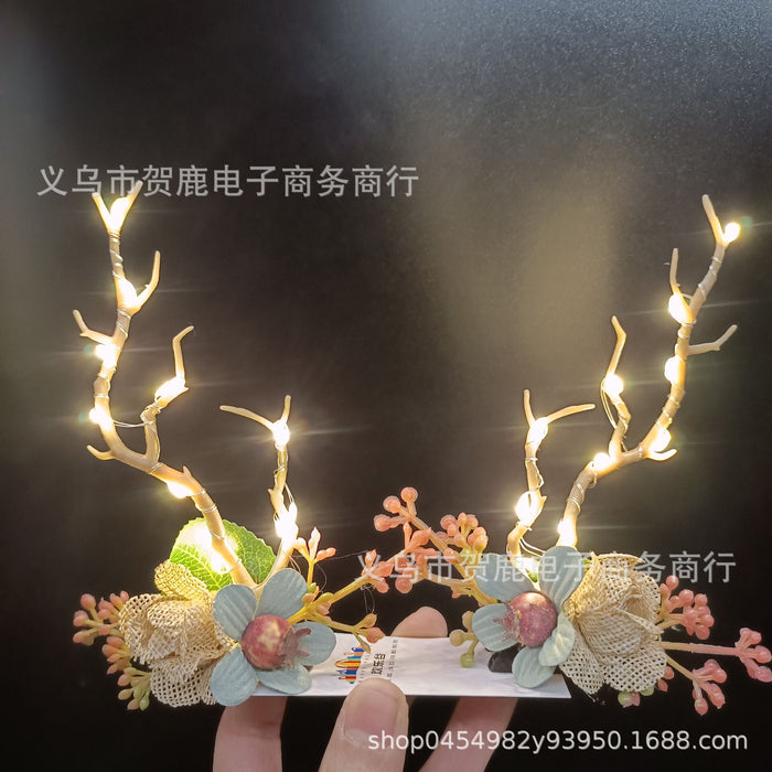 Wholesale Hair Clips Plastic LED Glowing Christmas Antlers MOQ≥2 JDC-HC-HELU001
