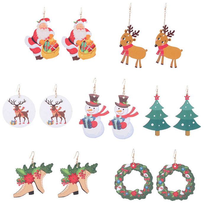 Wholesale Earrings Wooden Christmas Snowman Bells Elk JDC-ES-ChTeng017