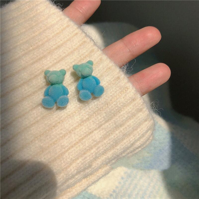 Wholesale Earrings Tulle Flocking Blue Gradient Bear JDC-ES-AX003