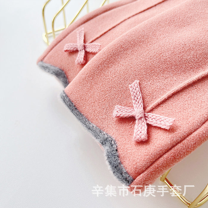 Wholesale Gloves Rabbit Velvet Autumn Winter Warm Ladies Touch Screen Cute Bow MOQ≥2 JDC-GS-ShiG002