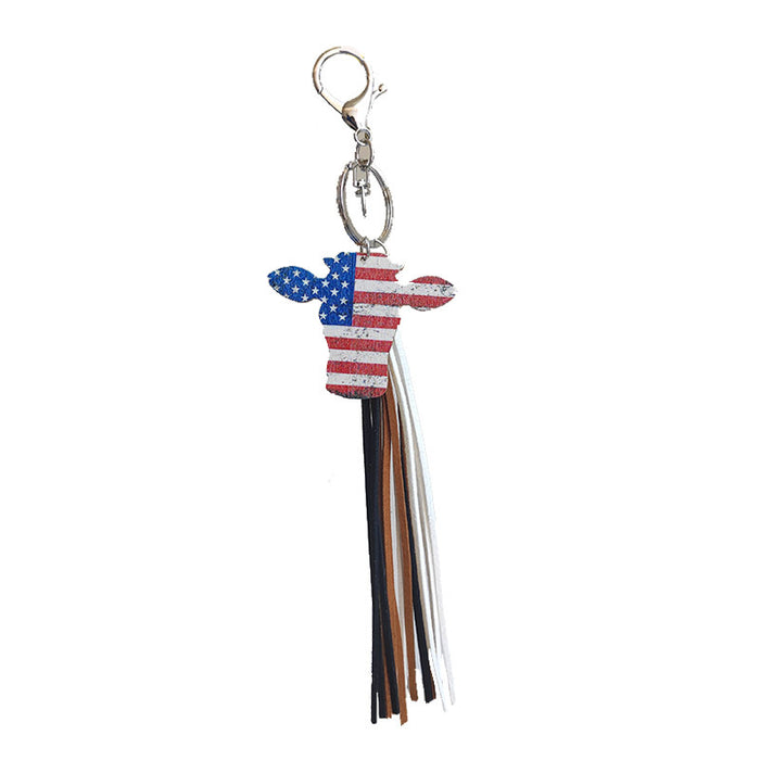 Wholesale 4th of July Independence Day Cactus Sunflower Alloy Wood Tassel Keychain MOQ≥2 JDC-KC-HeYi011