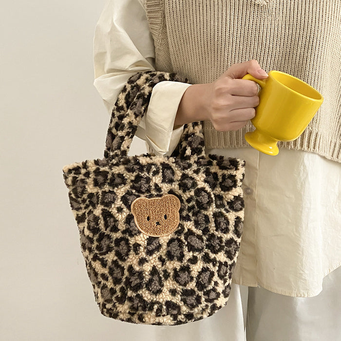 Wholesale Handbag Plush Bear Leopard Print Bento Bag JDC-HB-Buyu001