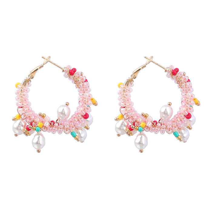 Wholesale Round Alloy Rice Bead Braided Wreath Earrings JDC-ES-JL1002