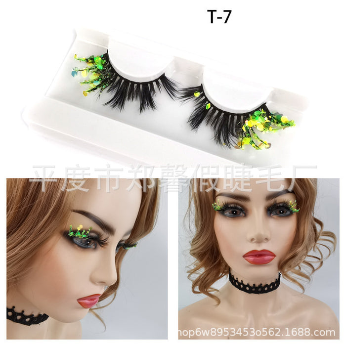 Wholesale 3D Eye End Color Sequins Fluorescent Chemical Fiber False Eyelashes MOQ≥3 JDC-EY-ZXin002
