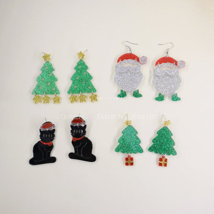 Wholesale Earrings Acrylic Christmas Tree Santa Claus Cat MOQ≥2 JDC-ES-MoShu047