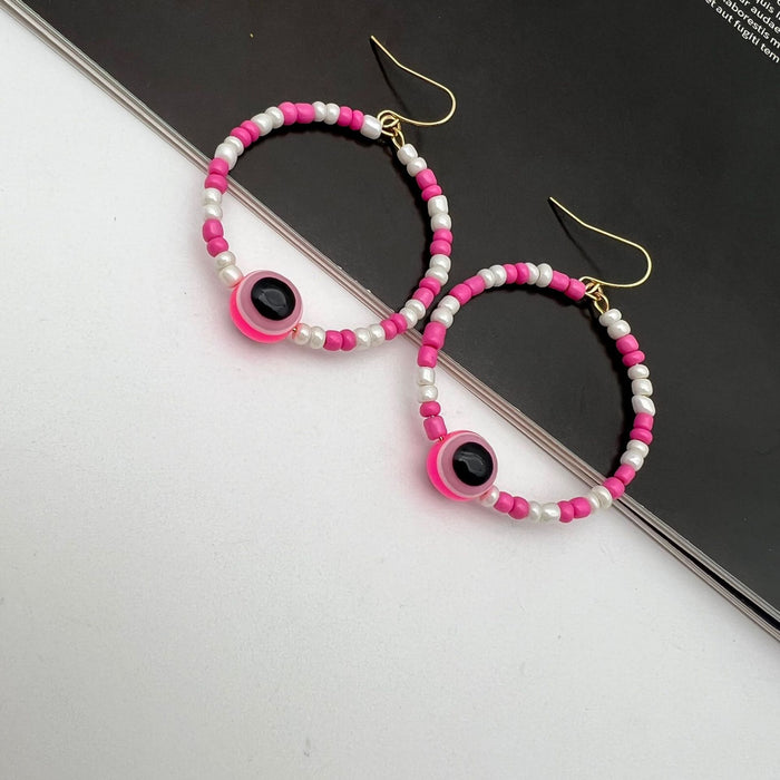 Wholesale earrings metal rice beads blue eyes boho MOQ≥2 JDC-ES-qingh003