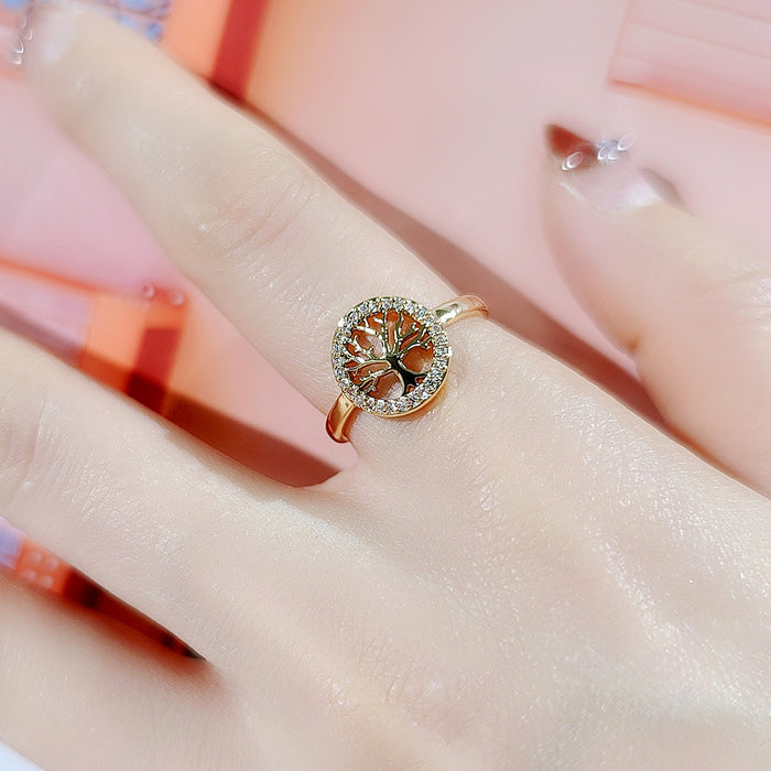 Wholesale alloy golden tree of life circle ring hollow adjustable JDC-RS-NuoM001