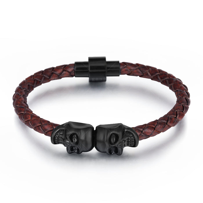 Wholesale Bracelet Leather Skull Men's Punk Style MOQ≥3 JDC-BT-ZiGe010