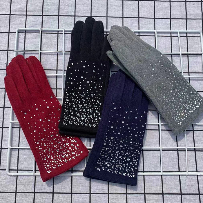 Wholesale Gloves German Velvet Dot Drill Outdoor Embroidery Touch Screen MOQ≥2 JDC-GS-MeiN002