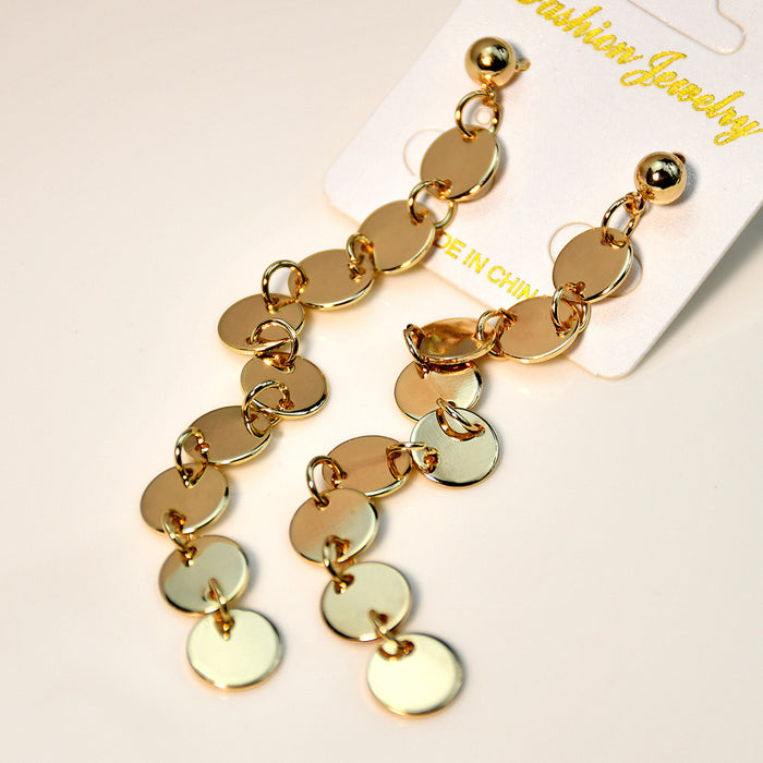 Wholesale Earrings Alloy Gold Small Disc Long Tassels JDC-ES-YouF003