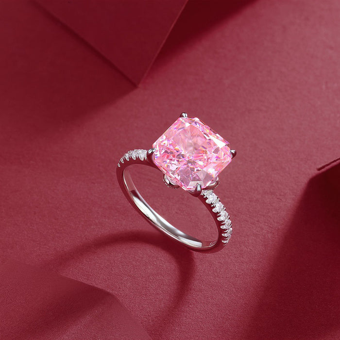 Wholesale Ring Sterling Silver Square Pink High Carbon Stone Ice Flower Cut JDC-RS-PREMLJ001