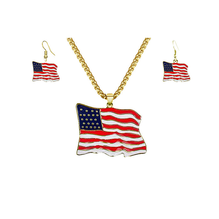 Wholesale 4th of July Alloy Set Jewelry Independence Day Flag Necklace JDC-NE-XunO036