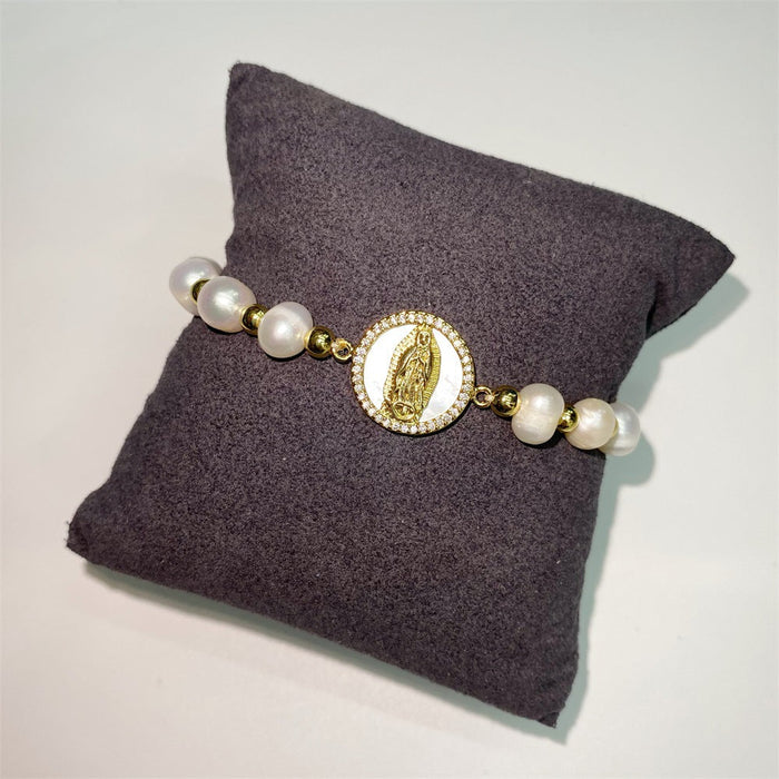 Brazalete al por mayor Capas de perla de oro chapado rejera pulsera de cobre de cobre moq≥2 jdc-bt-qiqi012