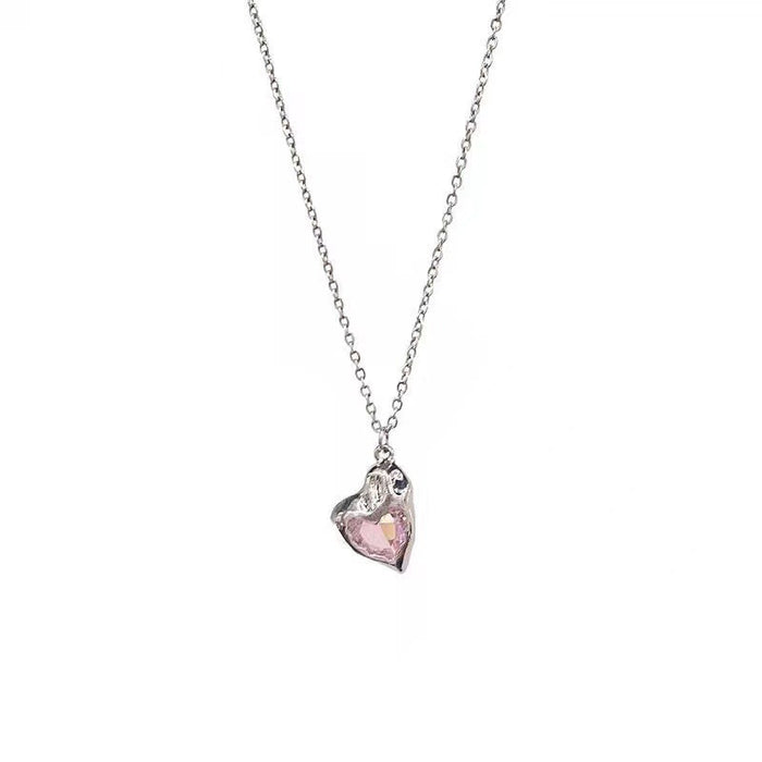Wholesale Necklace Alloy Pink Love Zircon Pendant Irregular MOQ≥2 JDC-NE-GSLD005