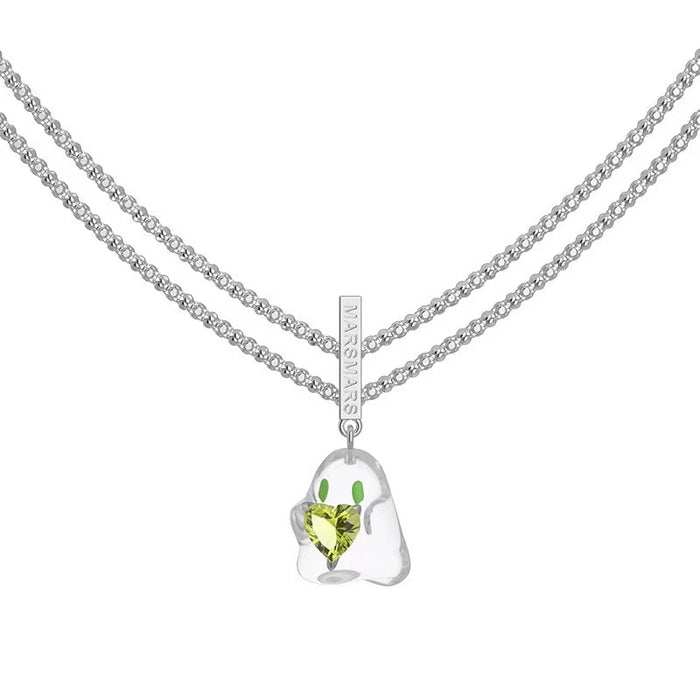 Wholesale Necklace Alloy Emerald Heart Transparent Ghost Necklace JDC-NE-YHai002