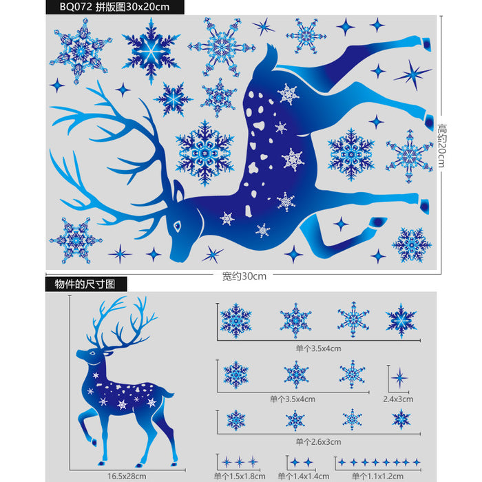 Wholesale Decorative Snowflake Sticker Glass Window Decoration Sticker Blue Snowflake Elk MOQ≥2 JDC-DCN-BOC002