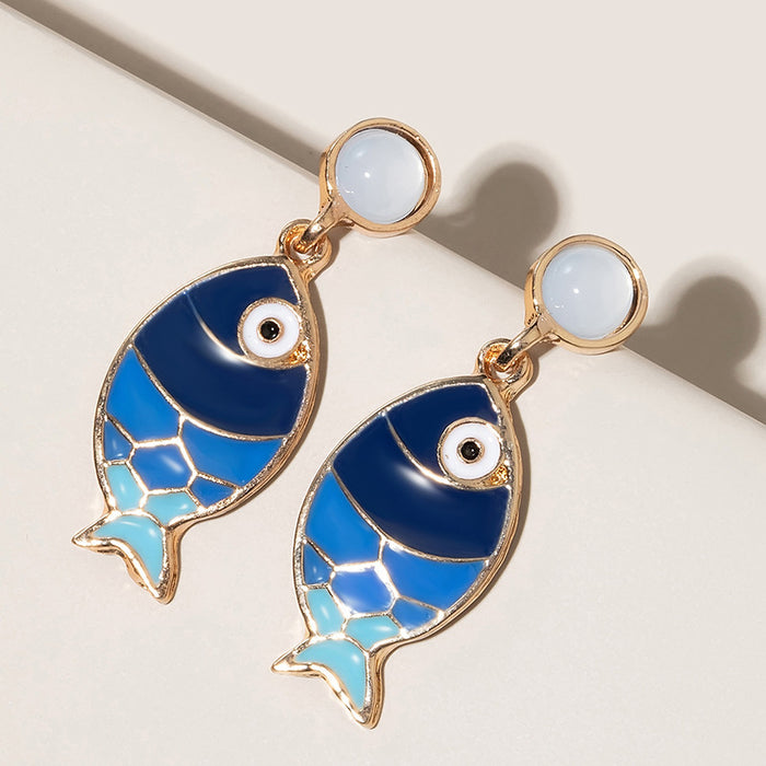 Wholesale Earrings Alloy Bohemian Gradient Drip Fish Ocean MQO≥2 JDC-ES-lingg020