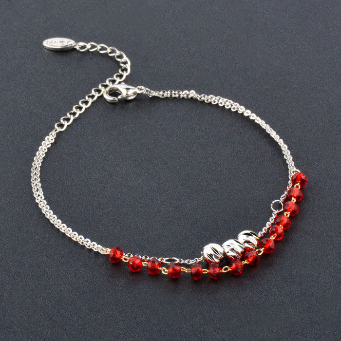 Wholesale Bracelet Copper Red Crystal Transfer Bead Silver Double Layer JDC-BT-KMeng003