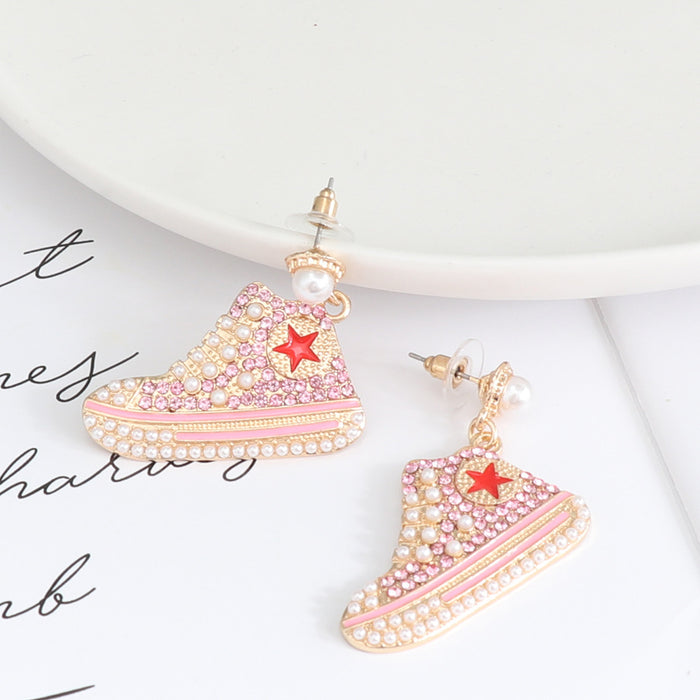 Pendientes al por mayor Diamantes de aleación lindas chicas rosas zapatos casuales jdc-es-jj362