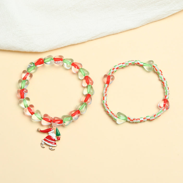 Wholesale Bracelet Alloy Enamel Christmas Santa Heart Resin Stretch Bracelet JDC-BT-AiMu015