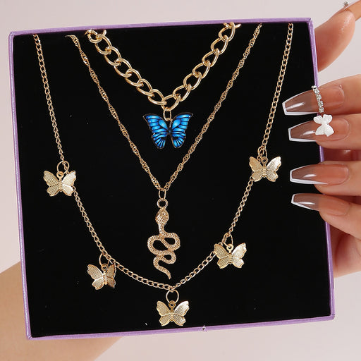 Jewelry WholesaleWholesale Snake Pendant Necklace Creative Vintage Colorful Butterfly JDC-NE-F069 Necklaces 韩之尚 %variant_option1% %variant_option2% %variant_option3%  Factory Price JoyasDeChina Joyas De China
