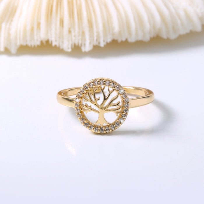 Wholesale alloy golden tree of life circle ring hollow adjustable JDC-RS-NuoM001