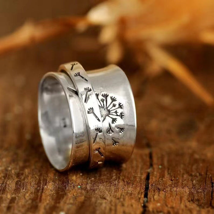 Wholesale Vintage Engraved Dandelion Spinning Ring MOQ≥2 JDC-RS-QianZ003