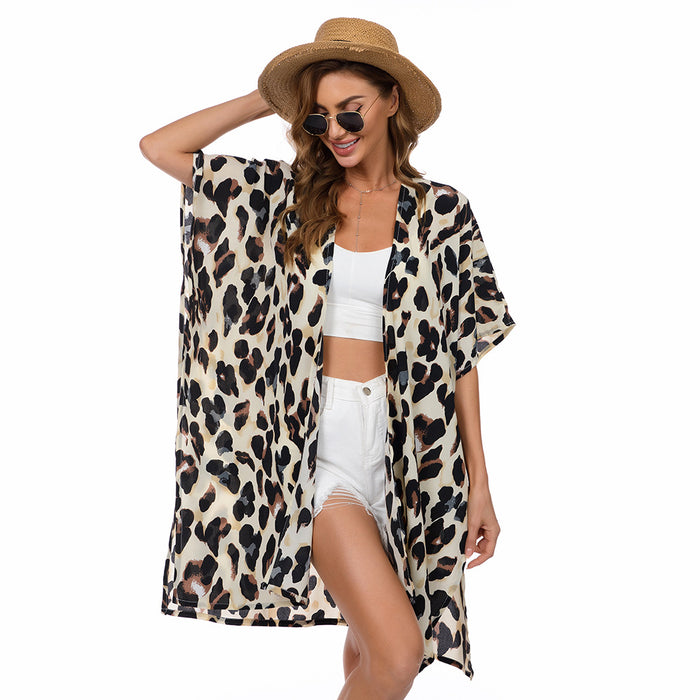 Wholesale Leopard Print Cardigan Summer Beachwear Sunscreen Cardigan MOQ≥2 JDC-SW-jiam002