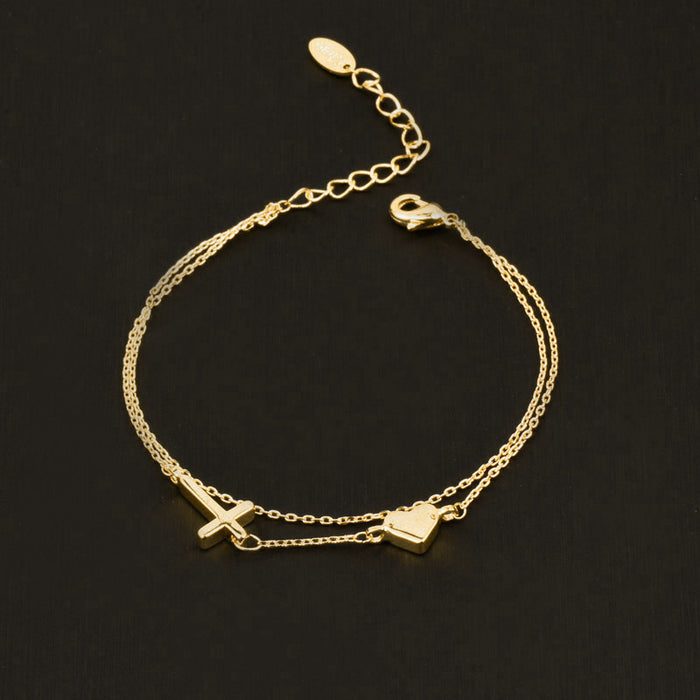 Wholesale Bracelet Alloy Cross Love Rose Gold Double Layer JDC-BT-KeMeng004