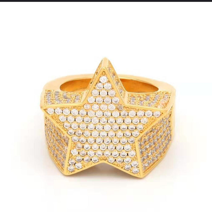 Nuevo hip hop de hip hop al por mayor Diamond Microset Zircon Pentagram Ring JDC-RS-WN137