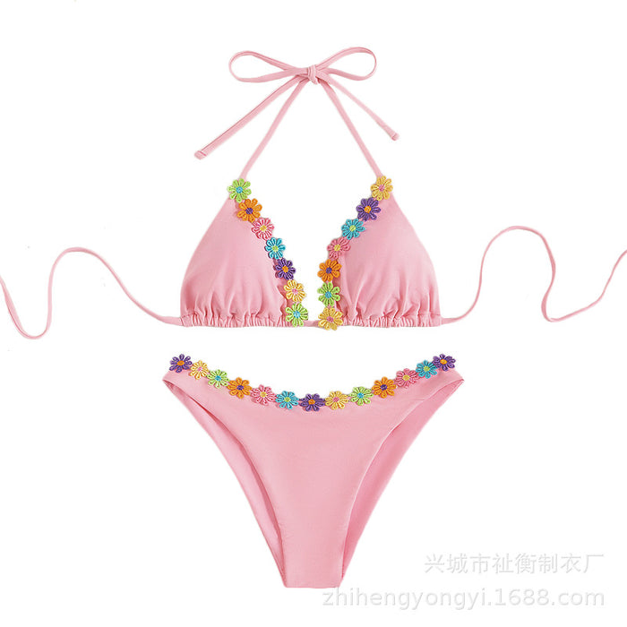 Wholesale Polyester Halter Strap Lace Swimsuit Bikini JDC-SW-Zhiheng006